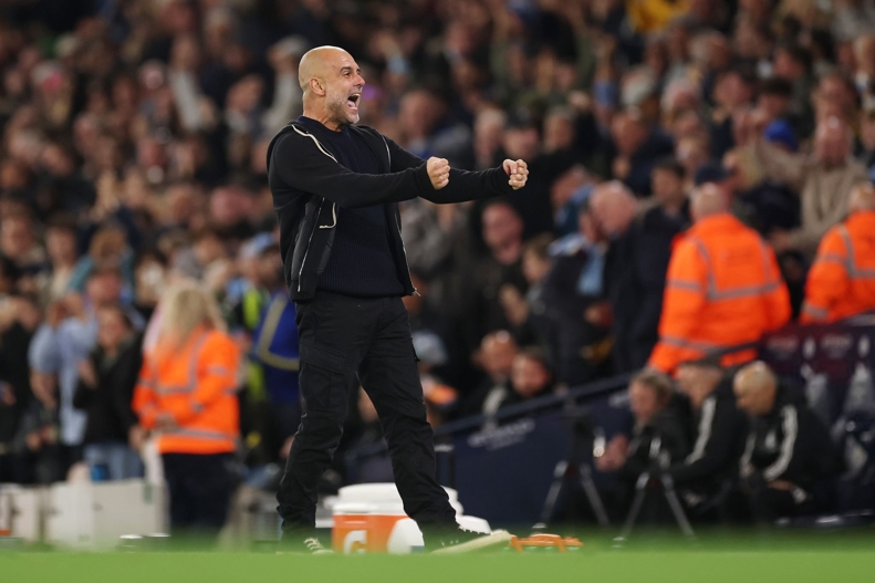 Pep Guardiola celebrating
